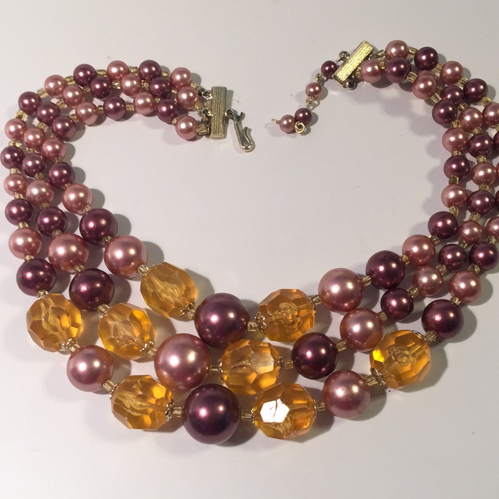 Vintage Japan beaded 3-strand necklace